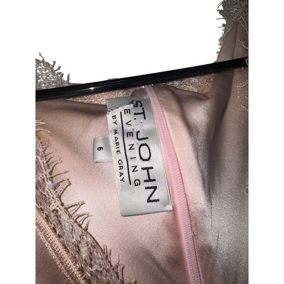 St. John Evening Pale Rose Satin Slip Dress Lace Trim Size 6 – Vintage Glam - Picture 4 of 14